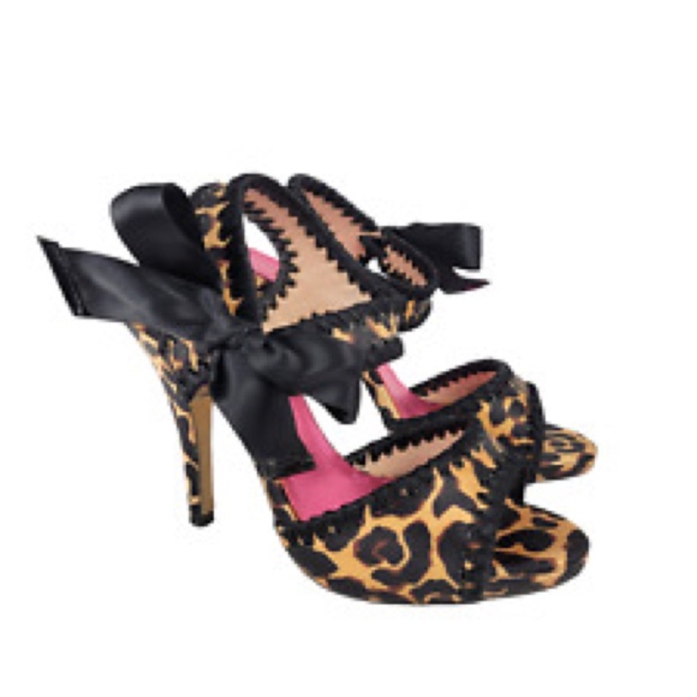 Betsey Johnson Coquette Heels Leopard Animal Print Silk Bow Y2K Pinup Size 6 New